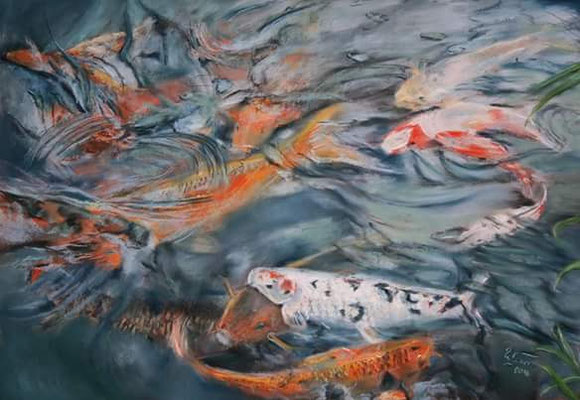 dancing kois Pastell 45 x 65. 680,- gerahmt 60 x 80