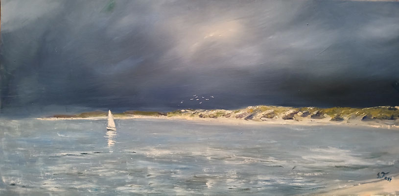 Sankt Peter Ording. Strandsegler, Öl 40 x 80