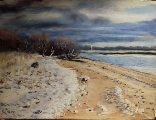 Winter an der Elbe 30 x 40 cm Pastell 390,-