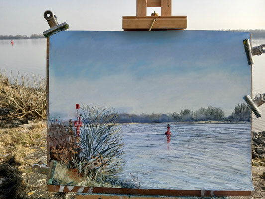 Elbe bei Wedel 30 x 45 Pastell 
