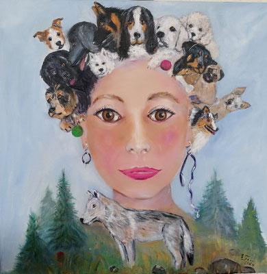 Die Hundeliebhaberin Öl 50 x 50 sold