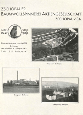 Bildquelle: "Betriebschronik VEB Baumwollspinnereien Zschopautal" Zschopau, 1956