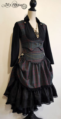 My Oppa creation tartan steampunk victorien vêtement femme gilet veste jupe chemise ceinture , tartan victorian women's clothing vest jacket skirt shirt belt