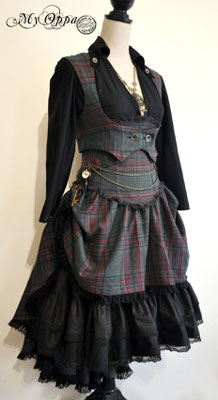 My Oppa creation tartan steampunk victorien vêtement femme gilet veste jupe chemise ceinture , tartan victorian women's clothing vest jacket skirt shirt belt