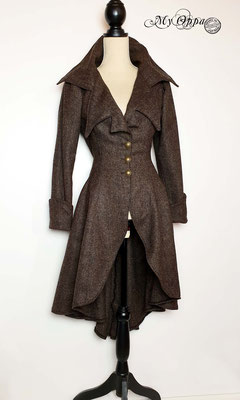 My Oppa manteau retro marron sorcière laine boho, boheme mariage cérémonie steampunk boutons, coat jacket victorien fantastic grand col