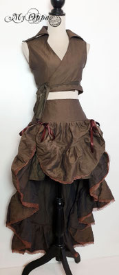 Ensemble steampunk jupe double face et chemise cache cœur courte