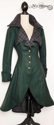 My Oppa manteau retro vert tartan laine, boheme mariage cérémonie steampunk boutons, coat jacket victorien fantastic grand col victorian