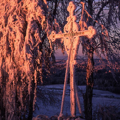 Kreuz im Eis, Rauhreif, Sonnenaufgang 1998