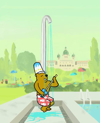 Bild aus einem Animationsfilm einer Duschkampagne der Freibäder der Stadt Bern.