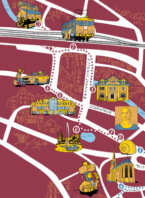 Ausschnitt aus einem Stadtplan für Stadtspaziergänge in Burgdorf. Kunde: Pro Burgdorf