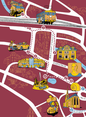 Ausschnitt aus einem Stadtplan für Stadtspaziergänge in Burgdorf. Kunde: Pro Burgdorf