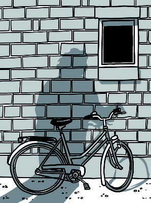 Der Fahrraddieb. Illustration für den Lehrmittelverlag SCHUBI.