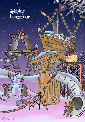 Weihnachtskarte für den Abenteuerspielplatz Längmuur in Bern.