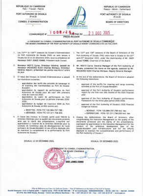 127 et 128 Conseils admin du PAD Douala 23 Dec 2025