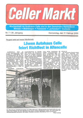 Artikel im Celler Markt zum Richtfest des Löwen Autohauses in Altencelle.