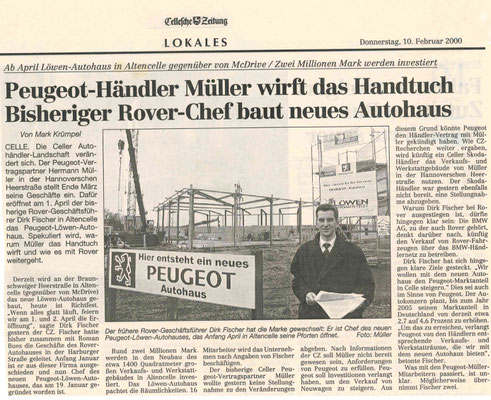 Eingescannter Zeitungsartikel über das Autohaus Fischer aus dem Jahr 2000.