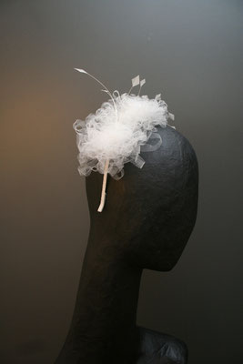 Brautkopfschmuck, Fascinator für die Hochzeit aus Tüll uznd Federn