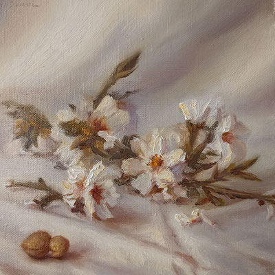 Il primo fiore, colori a olio su tela, 20 x 20 cm, 2023   ©2023Mino di Summa