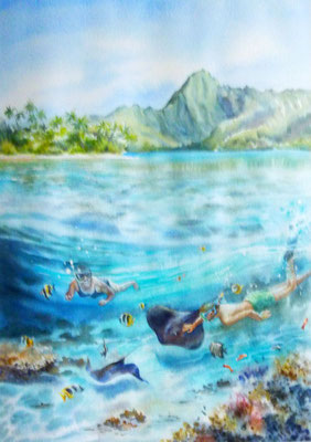 N°2253 TOUZÉ Lagon de Moorea Aqua 51x36 2015