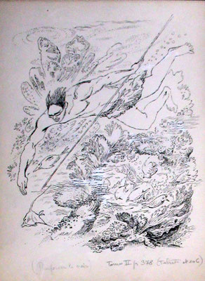 N°3248 DORÉ Amandine (1912-2011) Pêcheur au harpon Encre de chine 39x28 C. 1940