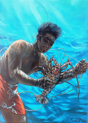 N°4577 PELTIER Pêcheur de langouste HST 63x46 2024