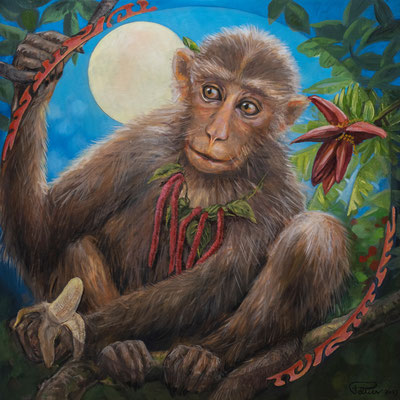 N°4863 PELTIER Singe au clair de lune HST 64x63 2025
