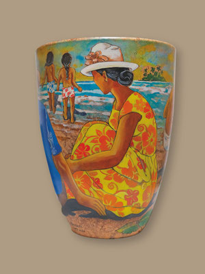 N°38 MENGHINI La vie à la plage Peinture sur poterie H 51 cm 2026