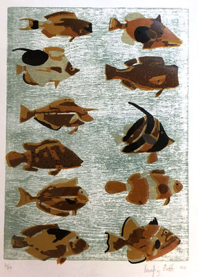 N°1347 STUBLER Hansjörg Les poissons Linogravure 2/30 30x41