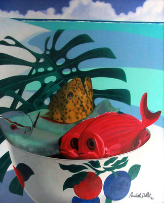 N°3826 DALLET Michèle Poissons du lagon HST 46x38 1997