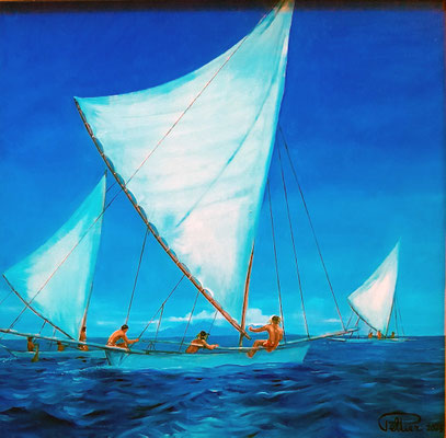 N°4980 PELTIER Course de pirogues à voile HST 57x56 2025