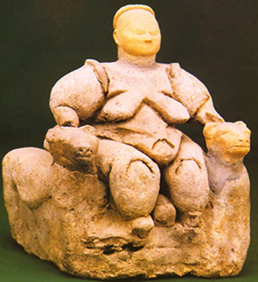CIBELES en Anatolia. Entronizada junto a sus leones . Catal Huyuk (Turquía). 6.000 a.C.
