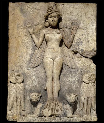 INANNA en Sumeria. Reina de la Tierra y el Cielo. Relieve de Burney (Irak). 2.500 a.C.