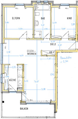 Grundriss mit Vermaßung (selbst gemessen)