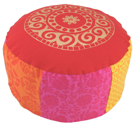 Meditationskissen rund Hoehe 15 cm mehrfarbig Golddruck Unikat "Rajastan 4"