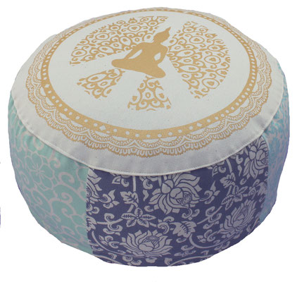 Meditationskissen rund Hoehe 15 cm mehrfarbig Golddruck Unikat "Tahanta"