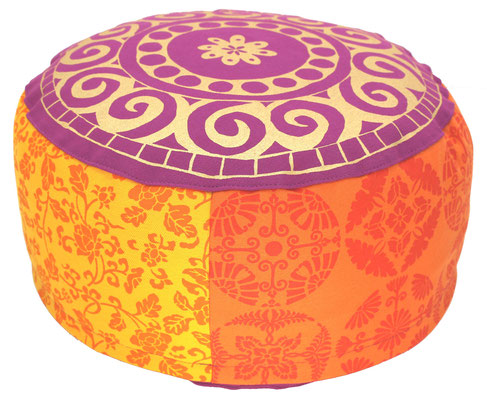 Meditationskissen Yogakissen rund Hoehe 15 cm mehrfarbig Golddruck Unikat "Bollywood" 2