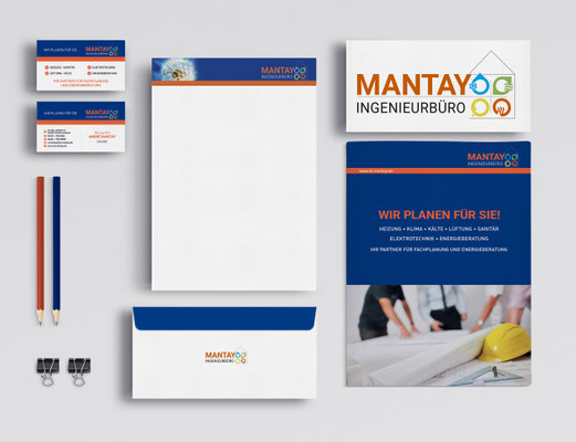 Kunde: Ingenieurbüro Mantay | Skills: Idee, Grafik, Logo-Gestaltung, Layout und Umsetzung Coporate Identity Set. 