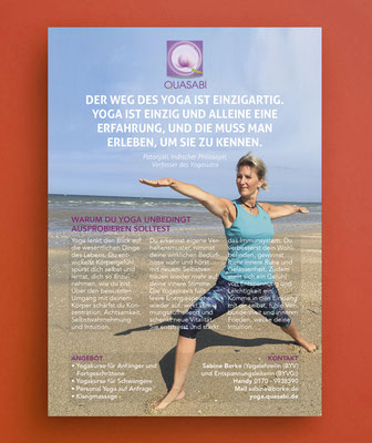Kunde: Yogalehrerin Sabine Borke | Skills: Idee, Konzept, Grafik, Gestaltung und Umsetzung Flyer A5. 