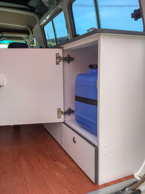 Troopy inside rear kicthen cabinets