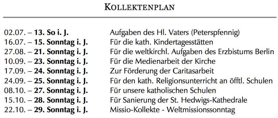 Kollektenplan im Pastoraler Raum Friedrichshain-Lichtenberg Berlin
