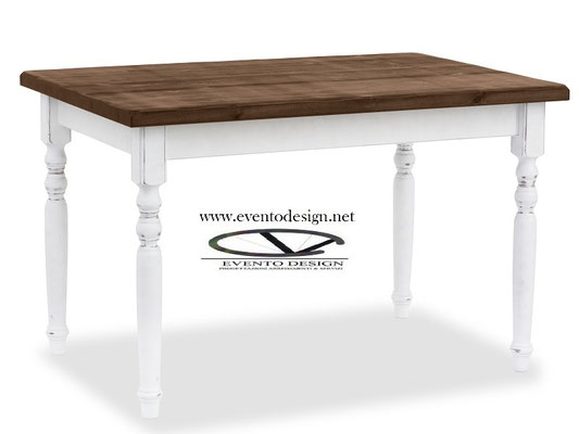 art.15 tavolo 130x80x3 gamba tornita piano tinto noce struttura tinta bianco