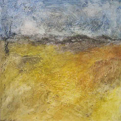 Landschaft 1, Marmormehl, Pigmente, Chinatusche auf LW, 70 x 70 cm