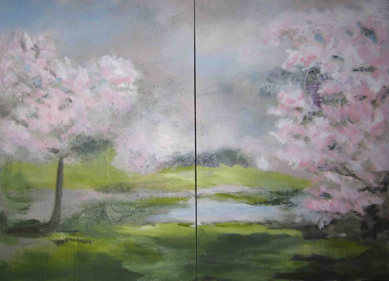 Frühling 1, Öl, Liquin, Acryl auf Leinwand, Diptychon 100 x 140 cm, 2017