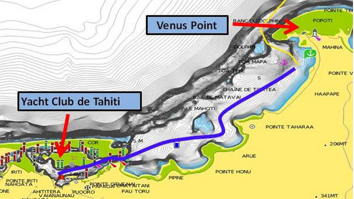 Ein kurzer Weg bis zur Boje des Yacht Club de Tahiti