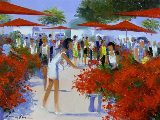 Marché aux fleurs rouges  73 X 54 cm