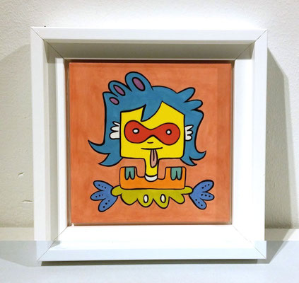 Carreaux de faïence - perso orange 21 X 21 X 3,5 cm encadré (15x15)