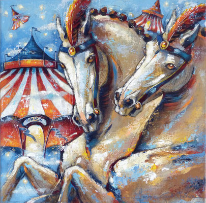 Les chevaux d'Alexis  40 X 40 cm