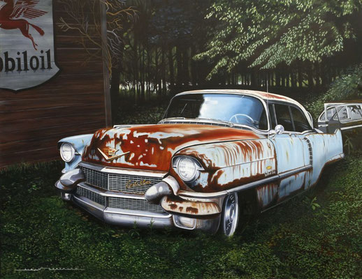 Cadillac en sous bois  146 X 114 cm