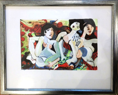 Les geishas  -  21 X 14 cm - avec cadre 32 X 26 cm
