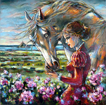 Les roses de la Baie  80 X 80 cm